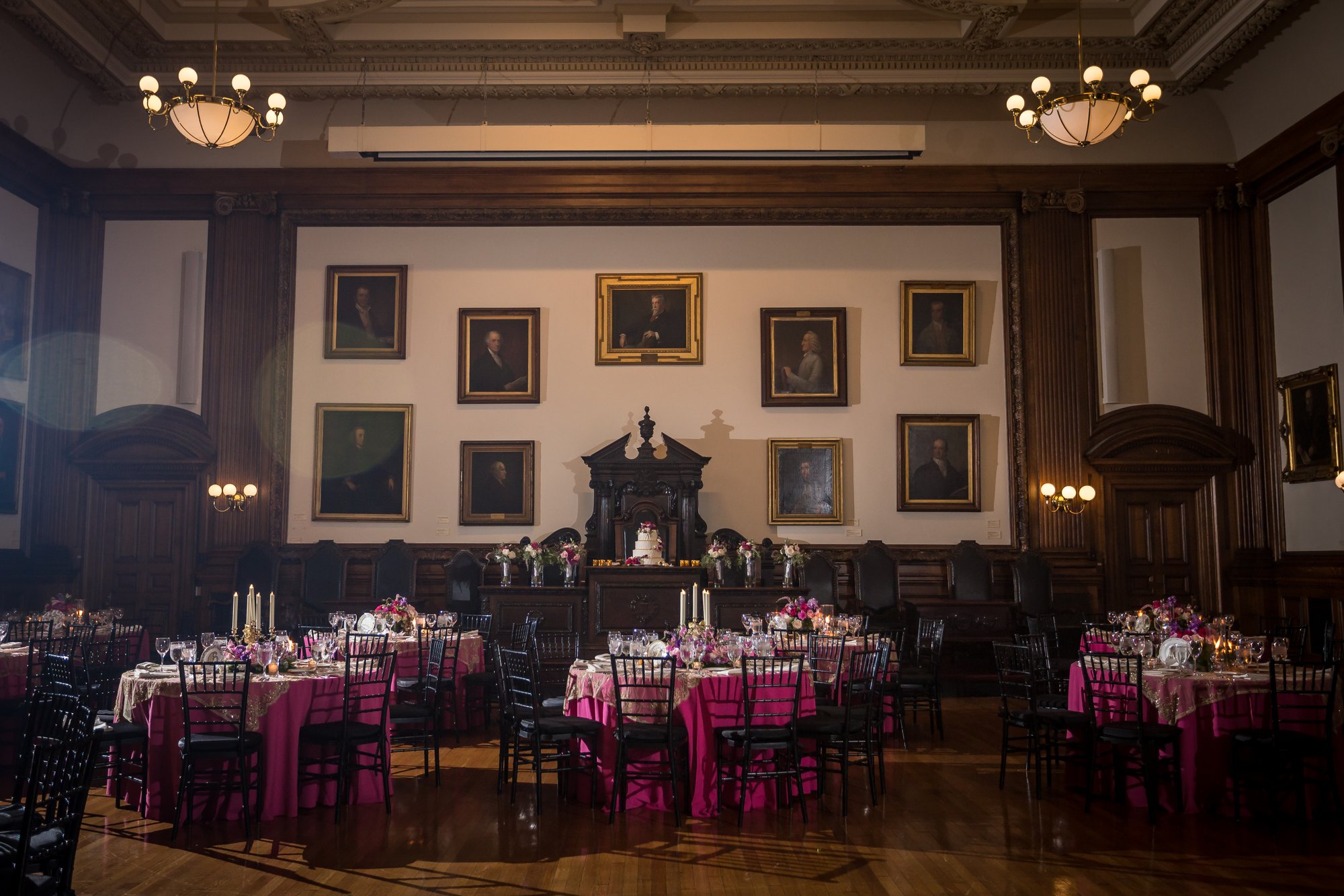 Wedding reception in the portrait hall at the College of Physicians of Philadelphia