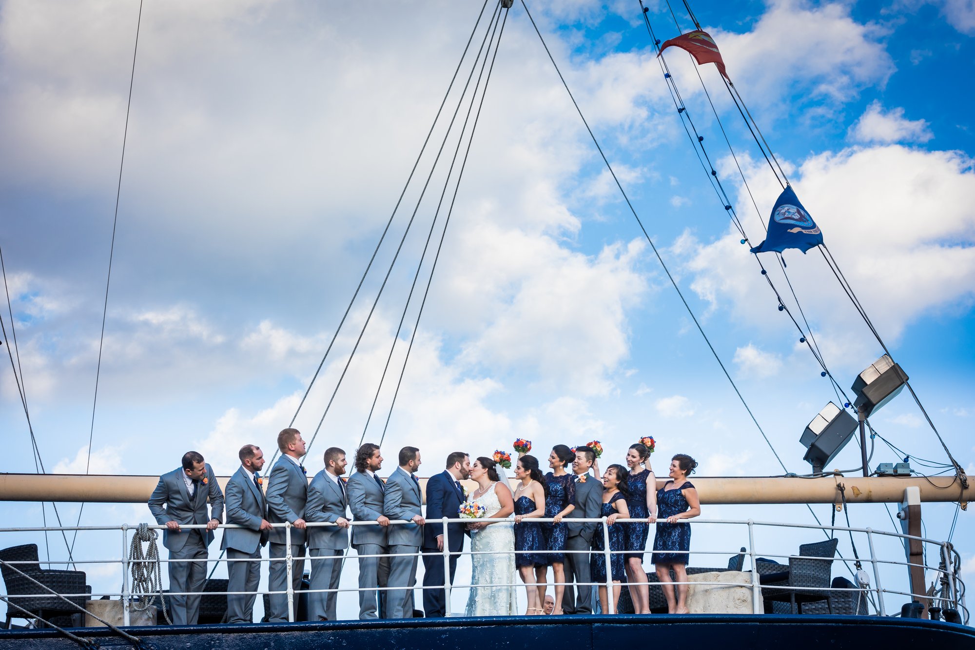 Wedding party on the deck of the Moshulu on the Philadelphia waterfront