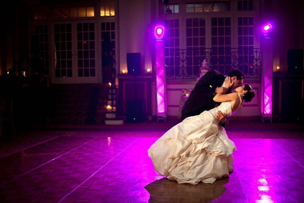 First dance under colored lighting at Tendenza in Philadelphia